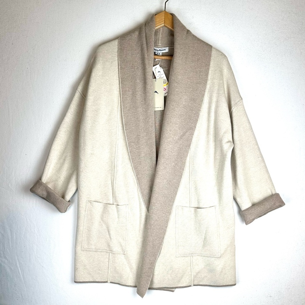 Tommy Bahama Joy Double Face Sweater Coat Open Front Cardigan Office Minimalist